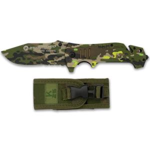 Navaja Táctica K-25 Sirocco 18808 con hoja de acero 7Cr17Mov de 9,3 cm y empuñadura de Aluminio/Camo español de 12,6 cm.