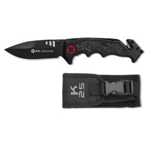 Navaja Táctica K-25 18865 con hoja de acero 7Cr13MoV de 9,6 cm y empuñadura de Aluminio Recubierto de goma/Negro de 0 cm.