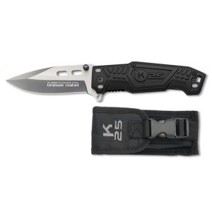 Navaja Táctica K-25 18869 con hoja de acero 3Cr13Mov de 7,8 cm y empuñadura de Aluminio/Negro de 10 cm.