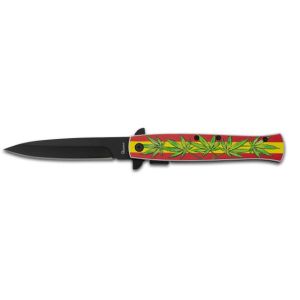 Navaja 3D Albainox Marijuana - España 18905 con hoja de acero 3Cr13Mov de 10 cm y empuñadura de ABS / Diseño 3D de 12,2 cm.
