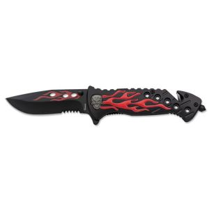 Navaja Albainox Calavera Roja 18912 con hoja de acero 3Cr13Mov de 8,5 cm y empuñadura de Aluminio / Negro y Rojo de 11,5 cm.