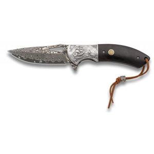 Navaja con hoja de acero Damasco 73 Capas de 8.50 cm y empuñadura de Ébano de 11.50 cm