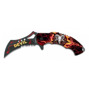 Navaja Albainox Devil 18933 con hoja de acero 3Cr13Mov de 8,3 cm y empuñadura de ABS / Diseño 3D de 12 cm.