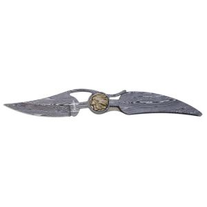 Navaja Albainox Pluma - Apache 18952 con hoja de acero 3Cr13Mov de 8,6 cm y empuñadura de Zamak de 11,5 cm.