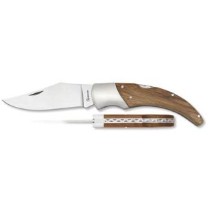 Navaja con hoja de acero 3CR13MOV de 8.80 cm y empuñadura de Madera Zebra de 11.20 cm