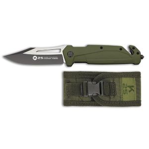 Navaja Táctica K-25 18998 con hoja de acero 7Cr17Mov de 9,3 cm y empuñadura de Goma Verde de 12,5 cm.