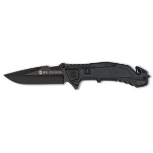 Navaja Táctica K-25 18999 con hoja de acero 3Cr13Mov de 9 cm y empuñadura de Aluminio Negro de 11,5 cm.