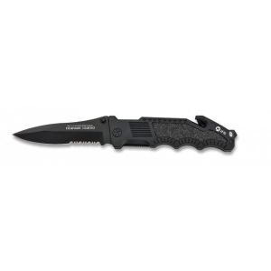 Navaja Táctica K-25 19139 con hoja de acero 7Cr13MoV de 10,7 cm y empuñadura de Aluminio/Negro de 14,2 cm.