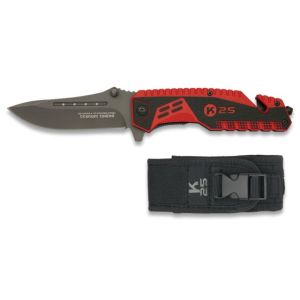 Navaja K-25 Táctica 19442 con hoja de acero 7Cr17Mov de 8,9 cm y empuñadura de G10 Bicolor / Rojo Negro de 11,6 cm.