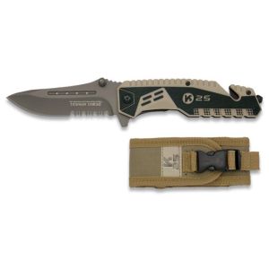 Navaja K-25 Táctica 19443 con hoja de acero 7Cr17Mov de 8,9 cm y empuñadura de G10 Bicolor / Coyote Negra de 11,6 cm.