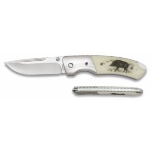 Navaja Deluxe Jabali con hoja de acero 3Cr13Mov de 8.00 cm y empuñadura de ABS/Blanco Decorado 2 caras de 11.40 cm