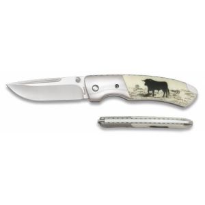 Navaja Deluxe Toro con hoja de acero 3Cr13Mov de 8.00 cm y empuñadura de ABS decorado ambas caras de 11.40 cm