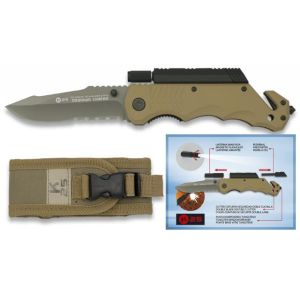 Navaja Táctica K-25 19540 con hoja de acero 7Cr17Mov de 9 cm y empuñadura de Aluminio (engomado)/Coyote de 12,8 cm.