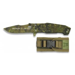 Navaja K-25 Mohican Iii 19542 con hoja de acero 7Cr17Mov de 7,8 cm y empuñadura de Aluminio (engomado)/Camo Verde de 10 cm.