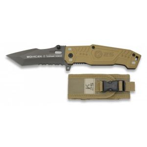 Navaja Táctica K-25 Mohican Ii 19543 con hoja de acero 7Cr17Mov de 7,8 cm y empuñadura de Aluminio Engomado/Coyote de 10 cm.