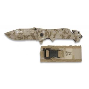 Navaja Táctica K-25 Siroco 19760 con hoja de acero 7Cr17Mov de 9,3 cm y empuñadura de Aluminio / Camo de 12,6 cm.