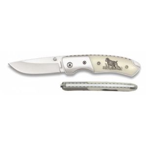 Navaja Deluxe Perro con hoja de acero 3Cr13Mov de 6.50 cm y empuñadura de ABS/Blanco de 9.50 cm