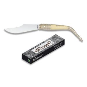 Navaja decore con hoja de acero 3Cr13Mov de 8,3 cm y empuñadura de ABS/blanco de 10,6 cm