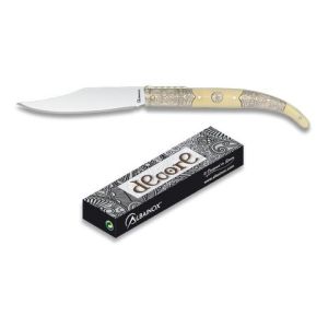 Navaja decore con hoja de acero 3Cr13Mov de 8,3 cm y empuñadura de ABS y Zamak de 10,6 cm