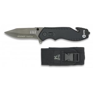 Navaja Táctica K-25 19801 con hoja de acero 7Cr17Mov de 8,4 cm y empuñadura de Aluminio / Negro de 12 cm.