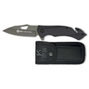 Navaja Táctica K-25 25000 con hoja de acero 7Cr17Mov de 8,8 cm y empuñadura de G10 Negro de 12 cm.
