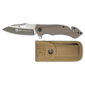 Navaja Táctica K-25 25001 con hoja de acero 7Cr17Mov de 8,8 cm y empuñadura de G10 Coyote de 12 cm.