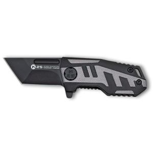 Navaja Táctica K-25 25004 con hoja de acero 7Cr17Mov de 4,3 cm y empuñadura de G10 Negro-Gris de 6,2 cm.