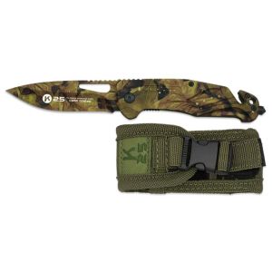 Navaja Táctica K-25 25009 con hoja de acero 7Cr17Mov de 7 cm y empuñadura de Aluminio Camo de 9 cm.