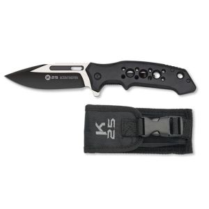 Navaja Táctica K-25 25010 con hoja de acero 3Cr13Mov de 8,5 cm y empuñadura de Aluminio Negro de 11,5 cm.
