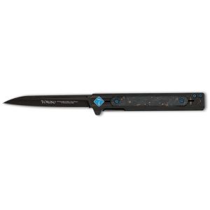 Navaja Tokisu 25021 con hoja de acero 7Cr17Mov de 9 cm y empuñadura de Acero Recubierto de Titanio Negro / fibra Carbono de 11,4 cm.