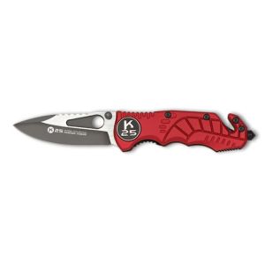 Navaja Táctica K-25 25064 con hoja de acero 7Cr17Mov de 6,7 cm y empuñadura de Aluminio / Goma Rojo de 9 cm.