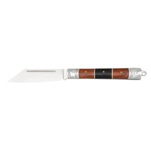 Navaja Albainox 25094 con hoja de acero 3Cr13Mov de 9,5 cm y empuñadura de estamina roja y negra de 12,2 cm.
