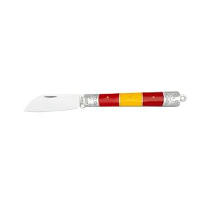 Navaja Albainox España 25122 con hoja de acero 3Cr13Mov de 8,2 cm y empuñadura de Acrílico Roja y Amarilla de 11,2 cm.