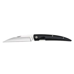 Navaja con hoja de acero 3Cr13MoV de 8.60 cm y empuñadura de estamina negra de 10.80 cm