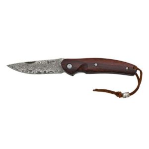 Navaja con hoja de acero Damasco 70 Lamas de 7.00 cm y empuñadura de Madera Natural de 10.00 cm