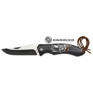Navaja Albainox Vikingos 25205 con hoja de Acero Inox de 8,5 cm y empuñadura de estamina Negra de 11,5 cm.
