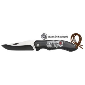 Navaja Albainox Templarios a Caballo 25206 con hoja de Acero Inox de 8,5 cm y empuñadura de estamina Negra de 11,5 cm.