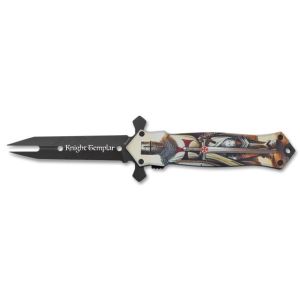 Navaja Albainox Knight Templar 25224 con hoja de Acero Inox de 9 cm y empuñadura de Aluminio Decorado 3D de 13 cm.