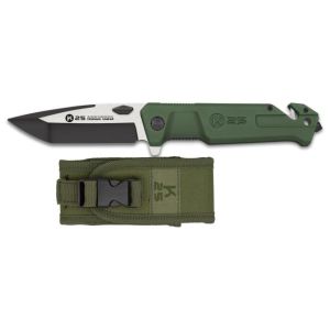 Navaja Táctica K-25 25239 con hoja de acero 7Cr17Mov de 9 cm y empuñadura de Goma Verde de 11,9 cm.