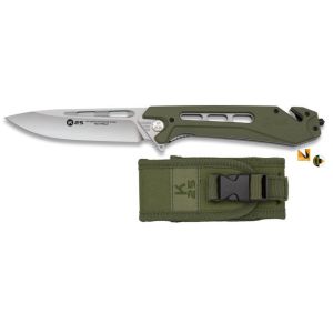 Navaja Táctico K-25 25243 con hoja de acero 7Cr17Mov de 10,5 cm y empuñadura de G10 Verde de 14,6 cm.