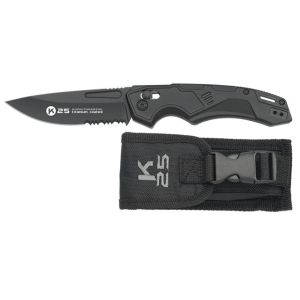 Navaja Táctica K-25 25245 con hoja de acero 7Cr17Mov de 8,8 cm y empuñadura de Aluminio Negro de 11,8 cm.