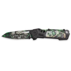 Navaja Albainox Calaveras 25272 con hoja de Acero Inox de 8,5 cm y empuñadura de ABS Decorada 3D de 11,4 cm.