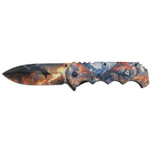 Navaja Albainox Dragones 25279 con hoja de Acero Inox de 9 cm y empuñadura de ABS Decorada 3D de 12 cm.