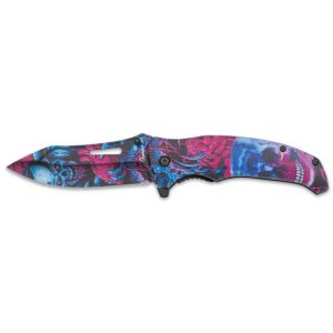 Navaja Albainox Calaveras 25291 con hoja de Acero Inox de 9,5 cm y empuñadura de ABS Decorada 3D de 12 cm.
