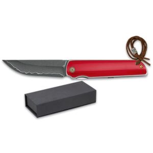 Navaja Albainox 25296 con hoja de Acero Inox 9 cr, dureza 58-60HRC de 8,9 cm y empuñadura de Acrílico Rojo de 11,3 cm.