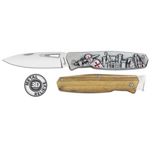 Navaja Albainox Templario 25333 con hoja de Acero Inox de 7,9 cm y empuñadura de Zamak zebra de 10,5 cm.