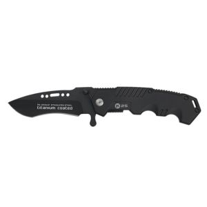 Navaja Táctica K-25 25342 con hoja de acero 7Cr13Mov de 6,5 cm y empuñadura de Aluminio Engomado Negro de 9 cm.