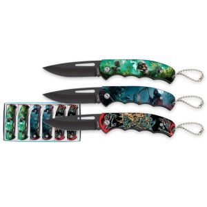 Navaja Albainox Calaveras 25353 con hoja de Acero Inox de 6,8 cm y empuñadura de ABS de 9 cm.