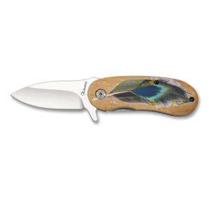 Navaja Albainox Pluma 25359 con hoja de Acero Inox de 6 cm y empuñadura de Madera Decorada 3D de 8,5 cm.