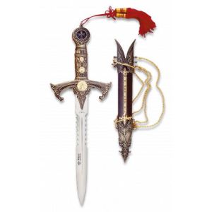 Cuchillo Ornamental Tole10 Templarios 31312 con hoja de acero 3Cr13Mov de 24,5 cm y empuñadura de Zamak / Bronce de 14,5 cm.